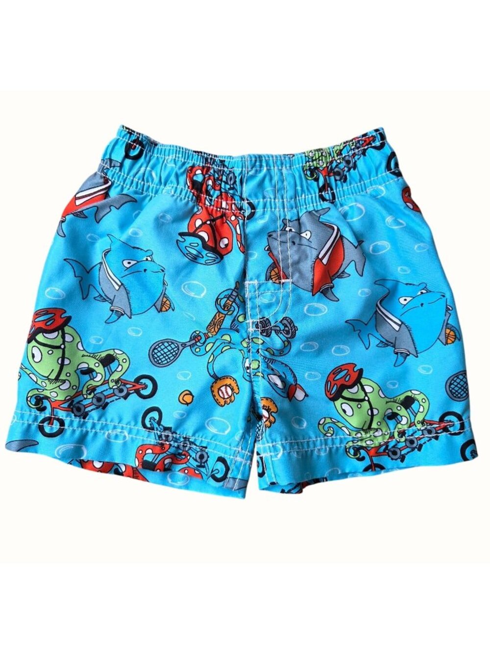 Vintage Inspired Baby Swim Trunks 6-9 Mos Elastic Waist Fish & Octopus Print  Es